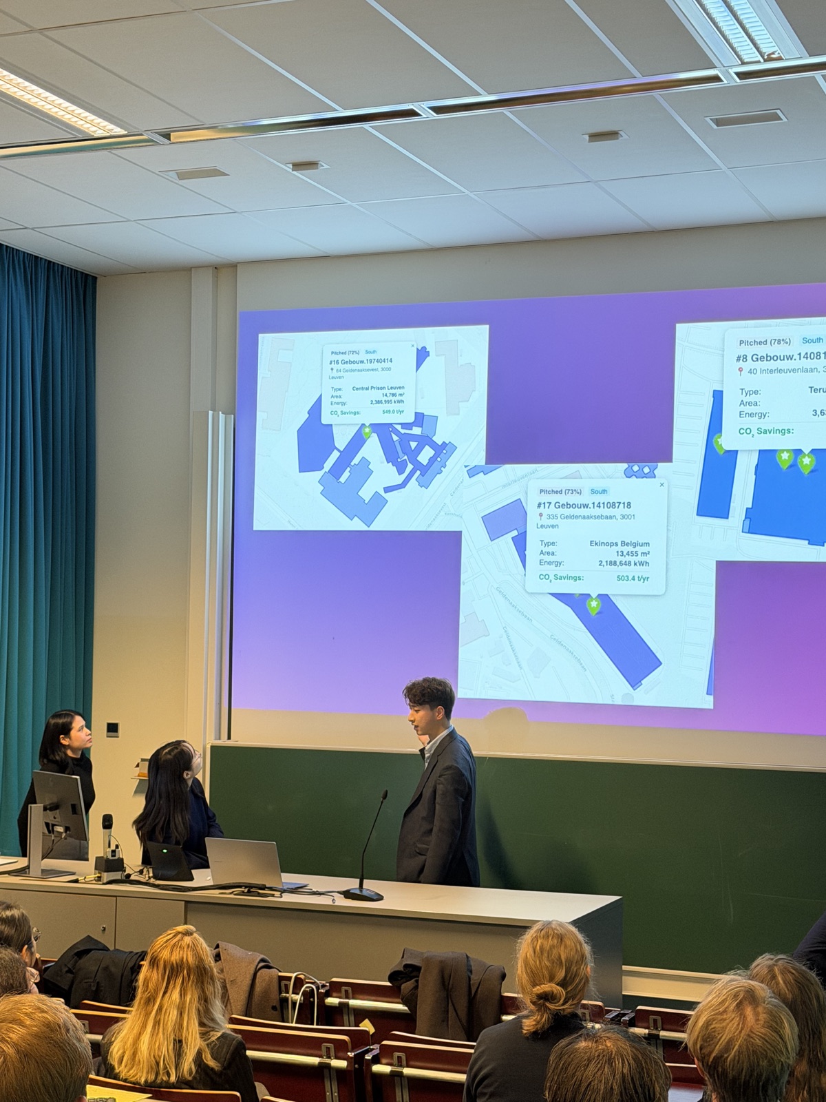 Students presenting a project in a lecture hall
